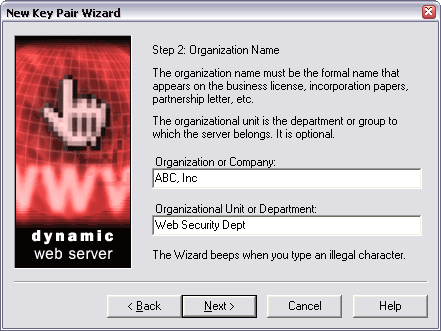 Enter you Organization Name and your Department Name