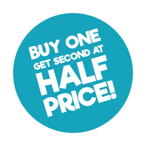 buy one get one half price